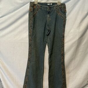 Vintage Y2K Embellished Bedazzled Beaded Boot Cut Flare Jeans Women’s Sz 10